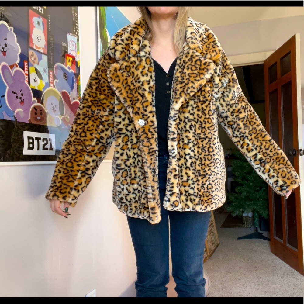 Leopard print fur jacket